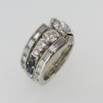 Asymmetric Marquise Diamond Ring with Blue Sapphires and Horizontal Channel Baguettes - Dyke Vandenburgh Jewelers