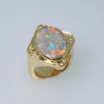 Australian Opal with White and Fancy Yellow Diamonds in Milgrain Mounting - Dyke Vandenburgh Jewelers