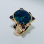 Black Opal in Rose Gold With Colorless and Fancy Yellow Diamonds and Blue Sapphire Accents - Colored Gemstones - Dyke Vandenburgh Jewelers