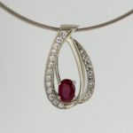 Freeform Teardrop Shape Diamond Pendant with Oval Ruby - Dyke Vandenburgh Jewelers