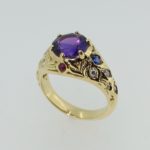 Pierced Dome Ring with Amethyst Center and Blue Sapphire, Ruby, and Diamond Accents - Dyke Vandenburgh Jewelers