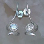Platinum Corkscrew Earrings with Round Bezel Set Diamonds - Dyke Vandenburgh Jewelers