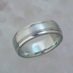 Platinum Hand Engraved Duel Texture Wedding Band With Milgrain - Dyke Vandenburgh Jewelers
