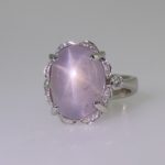 Platinum Ring with one Very Fine 23.14ct Lavender Star Sapphire and Diamond Lace Border - Dyke Vandenburgh Jewelers
