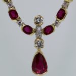 Ruby and Diamond Necklace with Pear Shape Ruby and Diamond Enhancer - Dyke Vandenburgh Jewelers