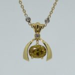 Sculpted Wishbone Pendant with Oval Sphene and Fluted Diamond Bail - Dyke Vandenburgh Jewelers