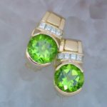 Semi Bezel Set Round Peridot and Princess Cut Diamond Earrings - Dyke Vandenburgh Jewelers