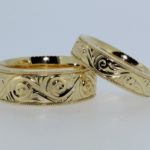 Set of Yellow Hand Engraved Scroll Wedding Bands - Dyke Vandenburgh Jewelers