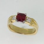 Square Cut Ruby and Princess Cut Diamond 3 Stone Ring - Dyke Vandenburgh Jewelers