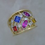 Two Tone Wide Band With Lattice and Multi Colored Sapphires and Diamonds - Dyke Vandenburgh Jewelers