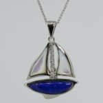 White Gold Diamond Sailboat with Lapis and Mother of Pearl - Dyke Vandenburgh Jewelers