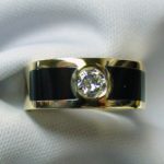 Yellow Gold Black Onyx Inlay Ring with Bezel Set Diamond - Dyke Vandenburgh Jewelers